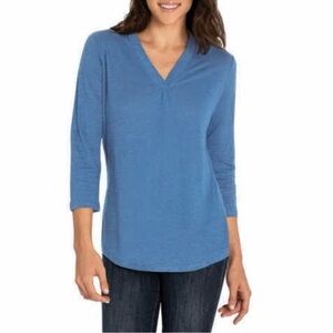 orvis ladies 3/4 sleeve v-neck shirt linen blend top
